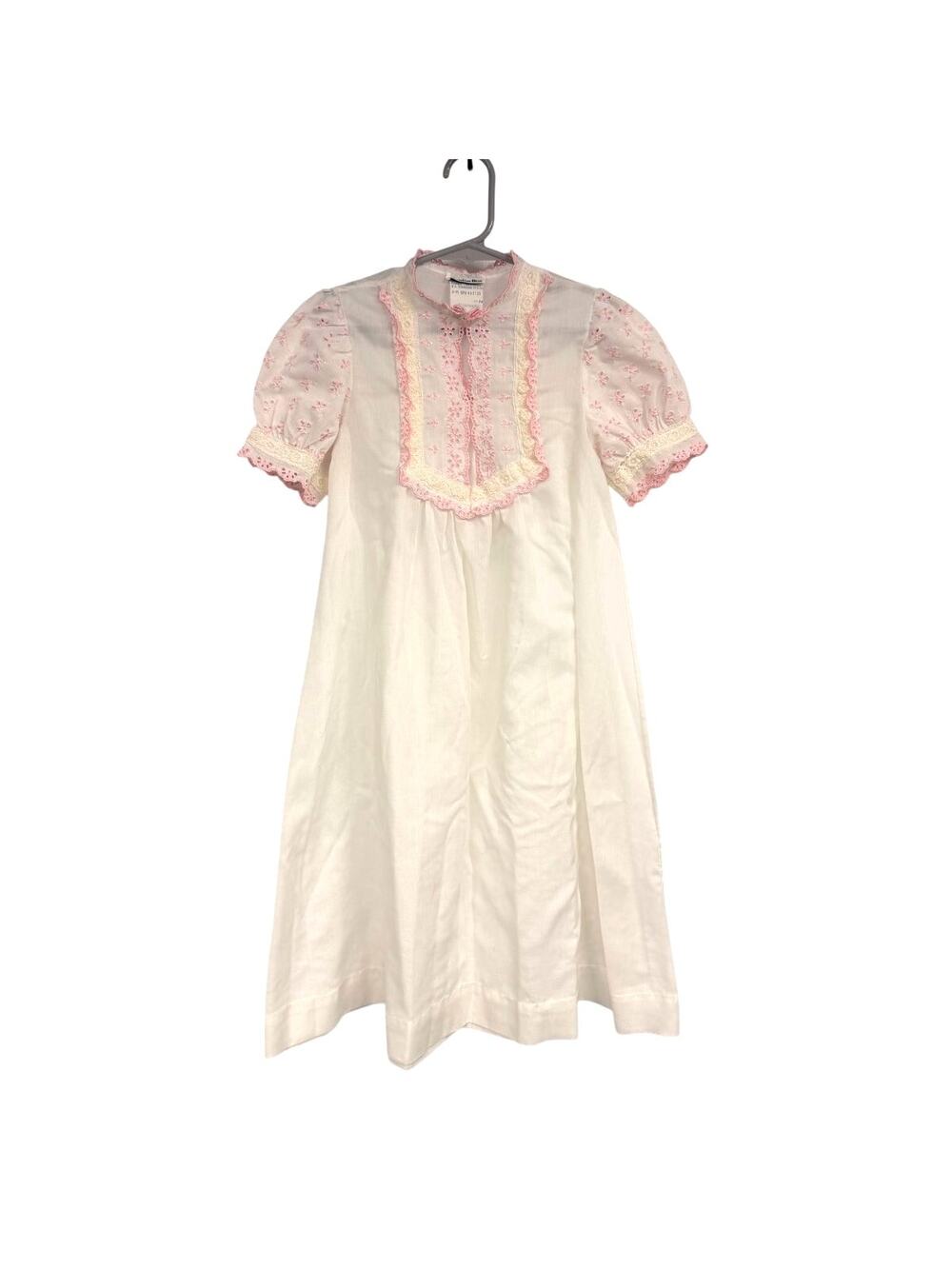 VTG Christian Dior Embroidered Eyelet Frilly Nightgown SZ 4T White & Pink RARE